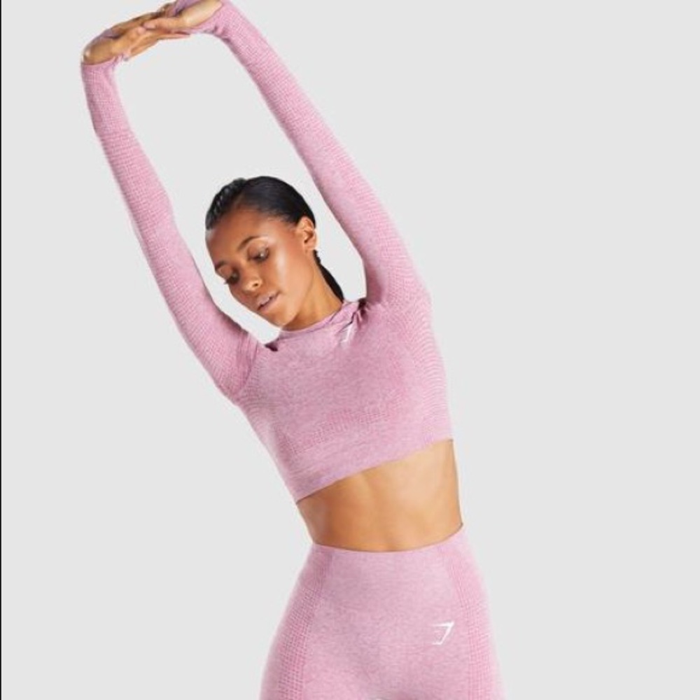 Gymshark top+high waist legging in pink marl Sz S